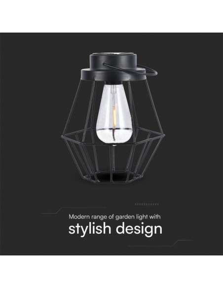 23386-Lampada Solare LED da Terra  dal Design Vintage con Batteria Ricaricabile e Maniglia per Trasporto Colore Nero  IP-4