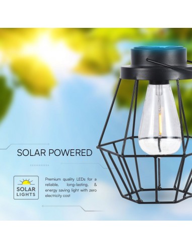 23386-Lampada Solare LED da Terra  dal Design Vintage con Batteria Ricaricabile e Maniglia per Trasporto Colore Nero  IP-6