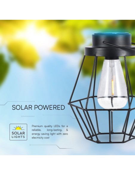 23386-Lampada Solare LED da Terra  dal Design Vintage con Batteria Ricaricabile e Maniglia per Trasporto Colore Nero  IP-6