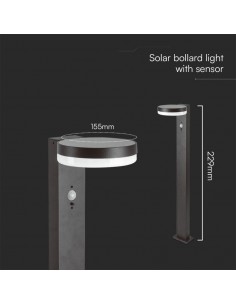 23399-Piantana Solare LED da Giardino Rotonda con Sensore PIR  Corpo Nero   IP-1 2