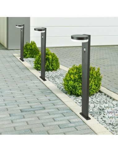 23399-Piantana Solare LED da Giardino Rotonda con Sensore PIR  Corpo Nero   IP-3