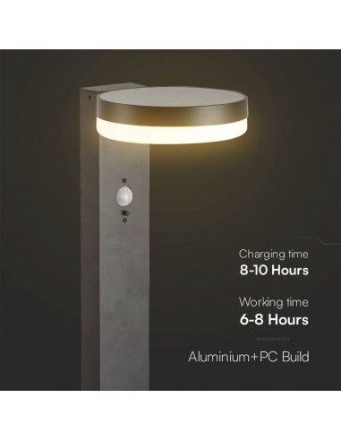 23399-Piantana Solare LED da Giardino Rotonda con Sensore PIR  Corpo Nero   IP-4