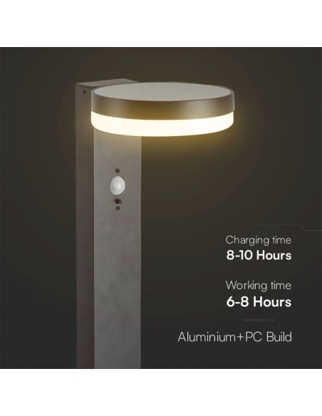 23399-Piantana Solare LED da Giardino Rotonda con Sensore PIR  Corpo Nero   IP-4