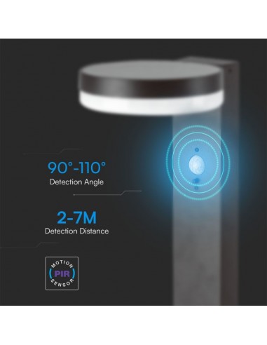 23399-Piantana Solare LED da Giardino Rotonda con Sensore PIR  Corpo Nero   IP-6