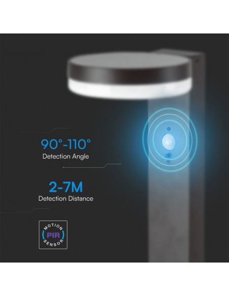 23399-Piantana Solare LED da Giardino Rotonda con Sensore PIR  Corpo Nero   IP-6