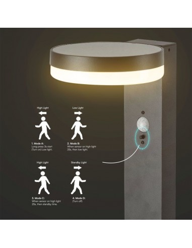 23399-Piantana Solare LED da Giardino Rotonda con Sensore PIR  Corpo Nero   IP-7