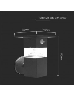 23400-Lampada LED da Giardino con Pannello solare e Sensore PIR  Corpo Nero   IP-1 2