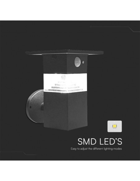 23400-Lampada LED da Giardino con Pannello solare e Sensore PIR  Corpo Nero   IP-4