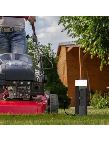 23403-Piantana LED da Giardino cm con Portafaretto G e  Prese A Schuko in Acciaio Inossidabile Nero IP-3