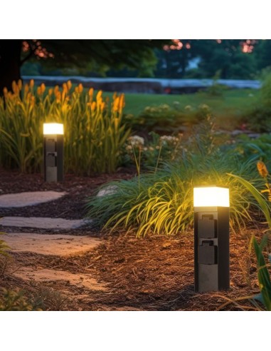 23403-Piantana LED da Giardino cm con Portafaretto G e  Prese A Schuko in Acciaio Inossidabile Nero IP-4