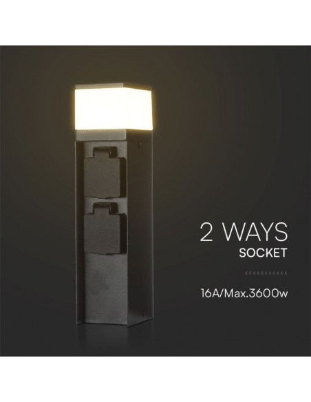 23403-Piantana LED da Giardino cm con Portafaretto G e  Prese A Schuko in Acciaio Inossidabile Nero IP-5