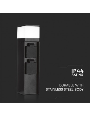 23403-Piantana LED da Giardino cm con Portafaretto G e  Prese A Schuko in Acciaio Inossidabile Nero IP-6