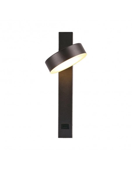 23405-Applique LED da Muro  dal Design Rotondo con porta USB e Angolo del Fascio Luminoso Regolabile  in Metallo Colore Nero -1