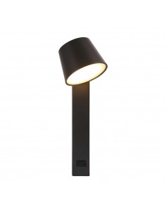 23406-Applique LED da Muro  dal Design Cilindrico con Porta USB e Angolo del Fascio Luminoso Regolabile  in Metallo Colore Nero 
