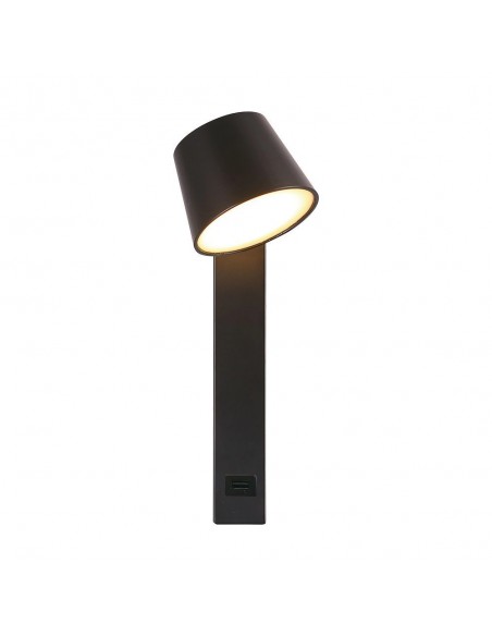 23406-Applique LED da Muro  dal Design Cilindrico con Porta USB e Angolo del Fascio Luminoso Regolabile  in Metallo Colore Nero 