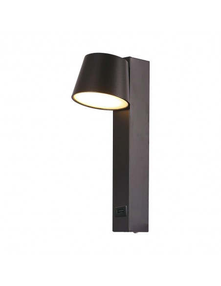 23406-Applique LED da Muro  dal Design Cilindrico con Porta USB e Angolo del Fascio Luminoso Regolabile  in Metallo Colore Nero 