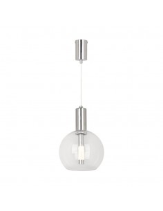 23409-Lampadario LED a Sospensione  dal Design Contemporaneo con Sfera in Vetro Trasparente xmm Colore Acciaio Finitura Elegante