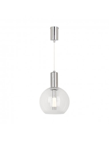 23409-Lampadario LED a Sospensione  dal Design Contemporaneo con Sfera in Vetro Trasparente xmm Colore Acciaio Finitura Elegante