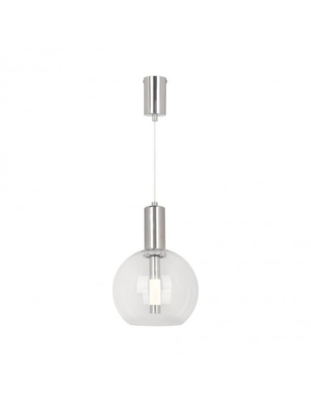 23409-Lampadario LED a Sospensione  dal Design Contemporaneo con Sfera in Vetro Trasparente xmm Colore Acciaio Finitura Elegante