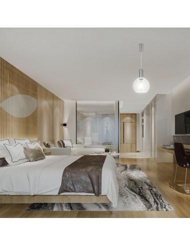 23409-Lampadario LED a Sospensione  dal Design Contemporaneo con Sfera in Vetro Trasparente xmm Colore Acciaio Finitura Elegante