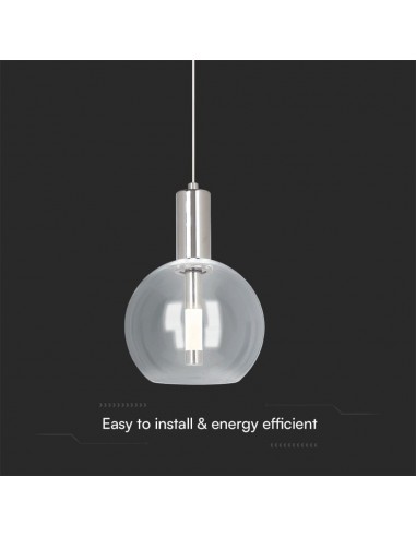 23409-Lampadario LED a Sospensione  dal Design Contemporaneo con Sfera in Vetro Trasparente xmm Colore Acciaio Finitura Elegante