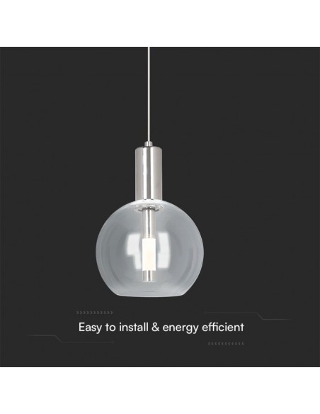 23409-Lampadario LED a Sospensione  dal Design Contemporaneo con Sfera in Vetro Trasparente xmm Colore Acciaio Finitura Elegante