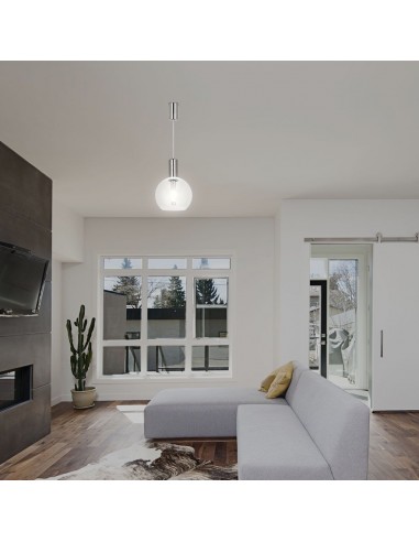 23409-Lampadario LED a Sospensione  dal Design Contemporaneo con Sfera in Vetro Trasparente xmm Colore Acciaio Finitura Elegante