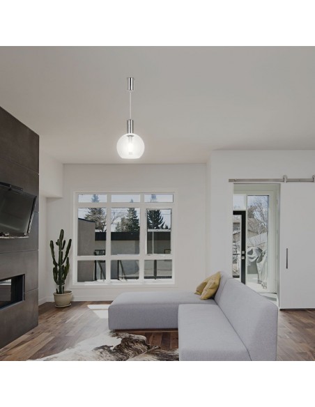 23409-Lampadario LED a Sospensione  dal Design Contemporaneo con Sfera in Vetro Trasparente xmm Colore Acciaio Finitura Elegante