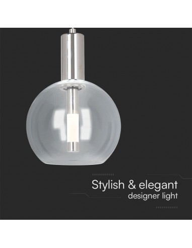 23409-Lampadario LED a Sospensione  dal Design Contemporaneo con Sfera in Vetro Trasparente xmm Colore Acciaio Finitura Elegante