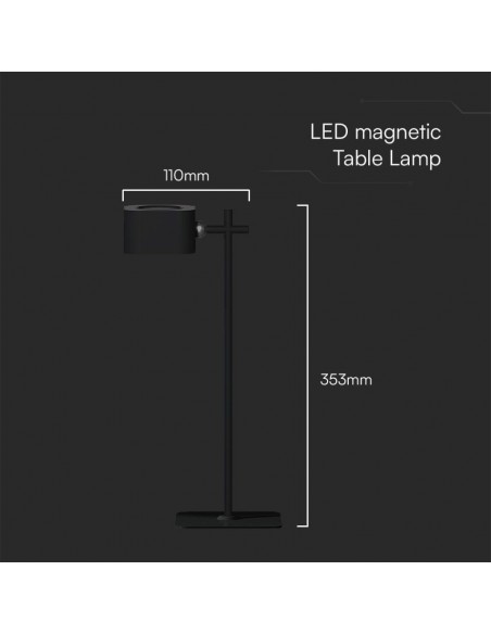 23411-Lampada LED da Tavolo Magnetica  con Batteria Ricaricabile USB C Colore Nero Touch Dimmerabile in-3
