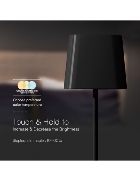 Lampada LED da Tavolo Magnetica 5W con Batteria Ricaricabile USB C Nero Touch Dimmerabile 3in1 IP65