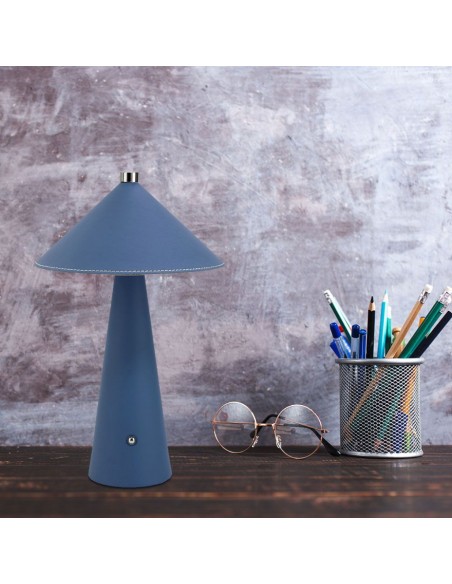 23414-Lampada LED da Tavolo  con Batteria Ricaricabile USB C Colore Blu in Metallo Mantello in pelle Touch Dimmerabile in-4