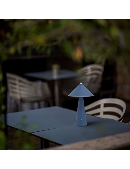 23414-Lampada LED da Tavolo  con Batteria Ricaricabile USB C Colore Blu in Metallo Mantello in pelle Touch Dimmerabile in-5