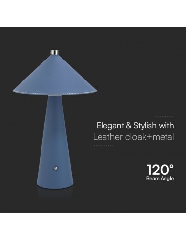 23414-Lampada LED da Tavolo  con Batteria Ricaricabile USB C Colore Blu in Metallo Mantello in pelle Touch Dimmerabile in-6
