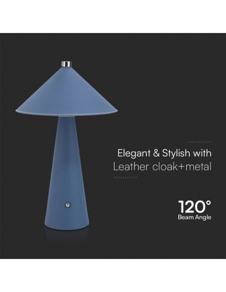 23414-Lampada LED da Tavolo  con Batteria Ricaricabile USB C Colore Blu in Metallo Mantello in pelle Touch Dimmerabile in-6