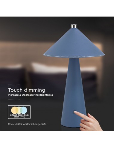 23414-Lampada LED da Tavolo  con Batteria Ricaricabile USB C Colore Blu in Metallo Mantello in pelle Touch Dimmerabile in-7