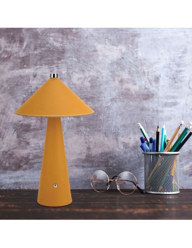 23415-Lampada LED da Tavolo  con Batteria Ricaricabile USB C Colore Giallo in Metallo Mantello in pelle Touch Dimmerabile in-4