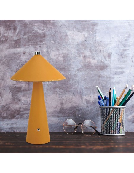 23415-Lampada LED da Tavolo  con Batteria Ricaricabile USB C Colore Giallo in Metallo Mantello in pelle Touch Dimmerabile in-4