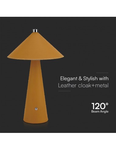 23415-Lampada LED da Tavolo  con Batteria Ricaricabile USB C Colore Giallo in Metallo Mantello in pelle Touch Dimmerabile in-6