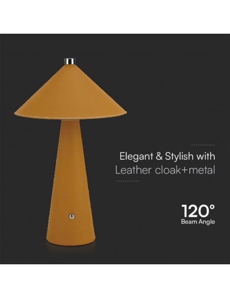 23415-Lampada LED da Tavolo  con Batteria Ricaricabile USB C Colore Giallo in Metallo Mantello in pelle Touch Dimmerabile in-6