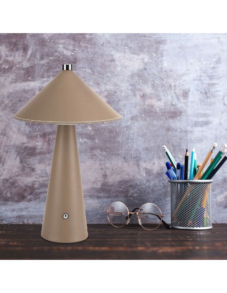 23416-Lampada LED da Tavolo  con Batteria Ricaricabile USB C Colore Marrone in Metallo Mantello in pelle Touch Dimmerabile in-4