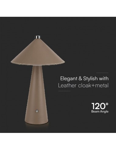 23416-Lampada LED da Tavolo  con Batteria Ricaricabile USB C Colore Marrone in Metallo Mantello in pelle Touch Dimmerabile in-6