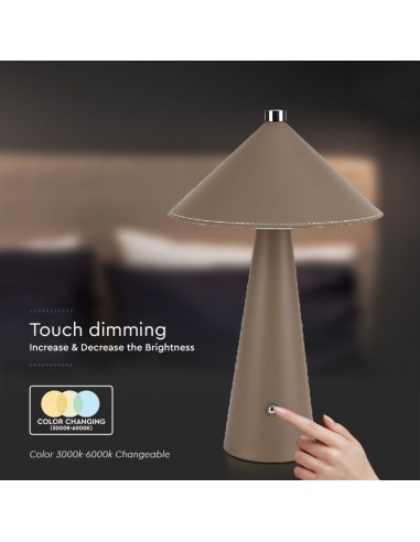 23416-Lampada LED da Tavolo  con Batteria Ricaricabile USB C Colore Marrone in Metallo Mantello in pelle Touch Dimmerabile in-7