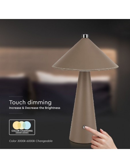 23416-Lampada LED da Tavolo  con Batteria Ricaricabile USB C Colore Marrone in Metallo Mantello in pelle Touch Dimmerabile in-7