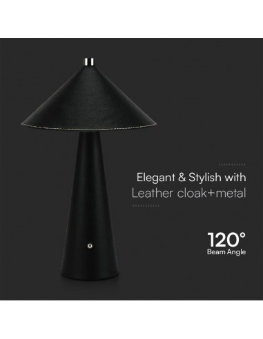 23417-Lampada LED da Tavolo  con Batteria Ricaricabile USB C Colore Nero in Metallo Mantello in pelle Touch Dimmerabile in-6