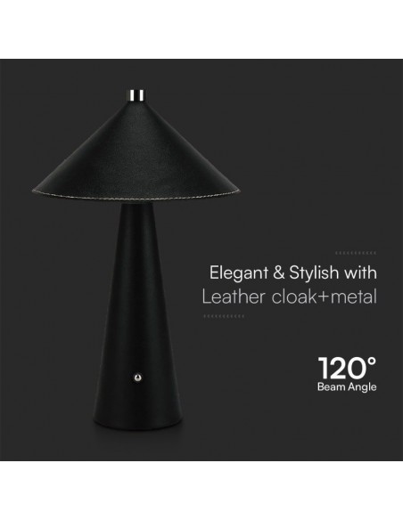23417-Lampada LED da Tavolo  con Batteria Ricaricabile USB C Colore Nero in Metallo Mantello in pelle Touch Dimmerabile in-6