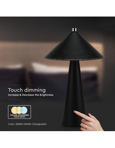 23417-Lampada LED da Tavolo  con Batteria Ricaricabile USB C Colore Nero in Metallo Mantello in pelle Touch Dimmerabile in-7