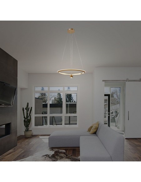 23432-Lampadario LED a Sospensione Circolare  dal Design Regolabile Moderno e Elegante in Metallo xmm Colore Oro Spazzolato -3