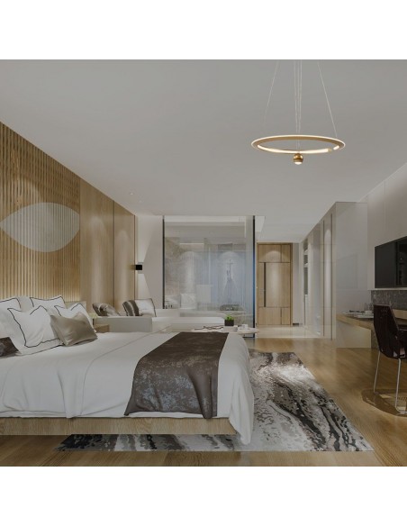 23432-Lampadario LED a Sospensione Circolare  dal Design Regolabile Moderno e Elegante in Metallo xmm Colore Oro Spazzolato -5