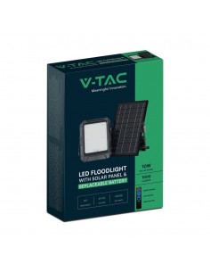 23438-Faro LED con Telecomando e Pannello Solare  Batteria Sostituibile Cavo da m Colore Nero -1 2